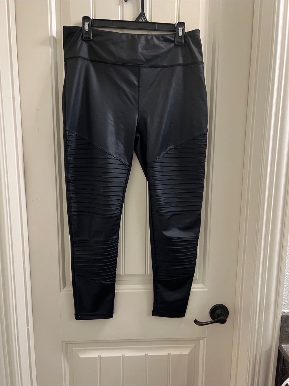 High-Waist Faux Leather Moto Leggings - Black
